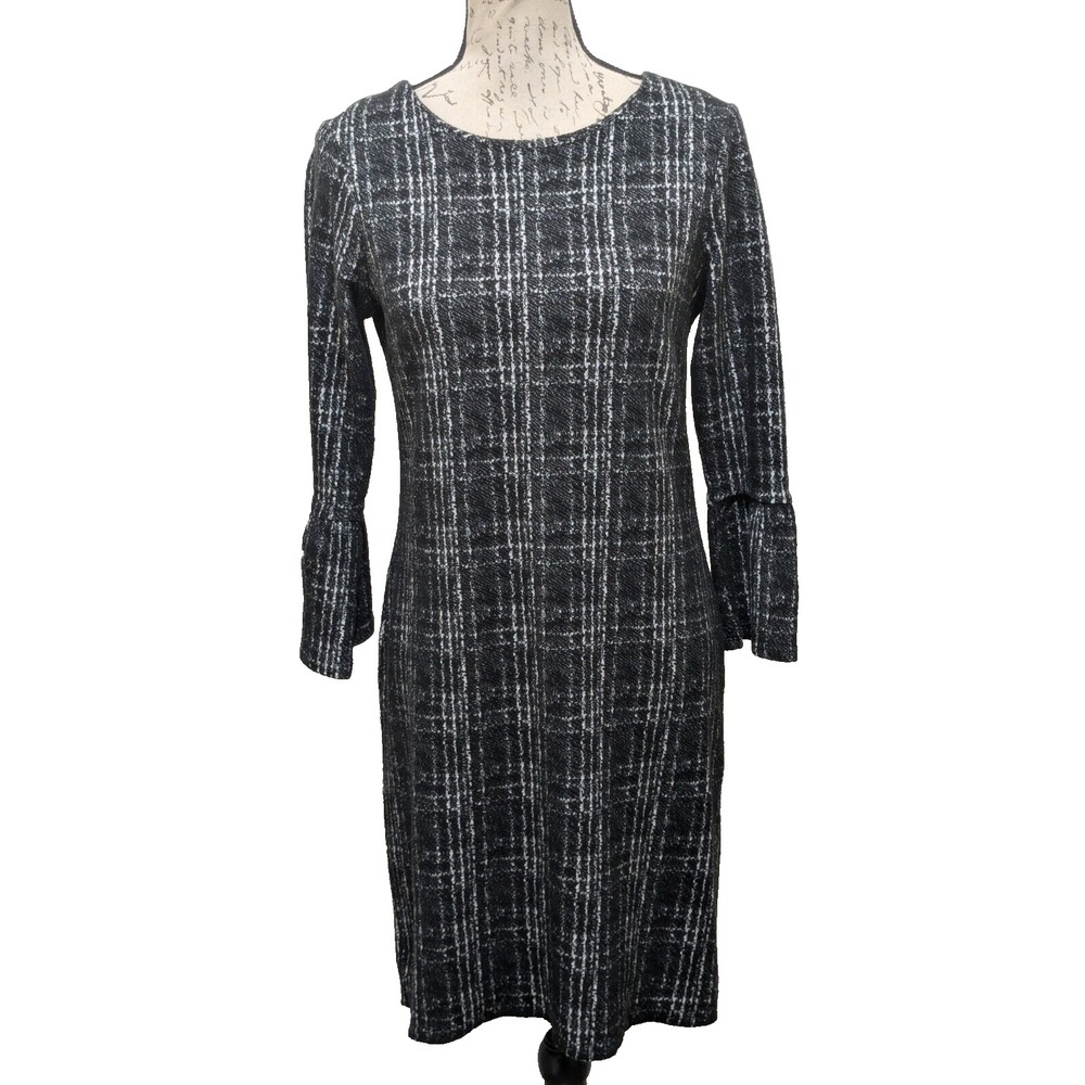 Banana Republic Dress  4 Charcoal White Plaid  Sheath  Dark Academia  Preppy
